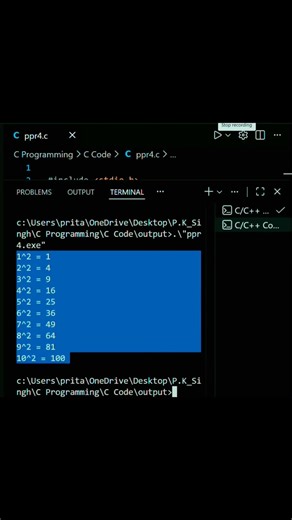 Print Square of Numbers 1 to 10 in C | For Loop Program . #shorts #cprogramming #coding
