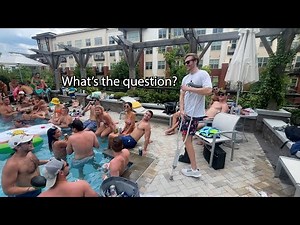 Interviewing people at a pool party
