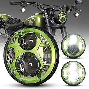 5-3/4 5.75 inch LED Headlight for Dyna Street Bob Super Wide Glide Low Rider Night Rod Train Softail Deuce Custom Sportster Iron 883-Black Custom Super Wide Glide Motorcycle led headlight,Green