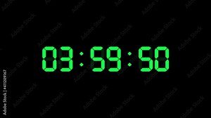 4 hour o'clock digital clock. Seconds count to four. Numerical electronic green display screen.