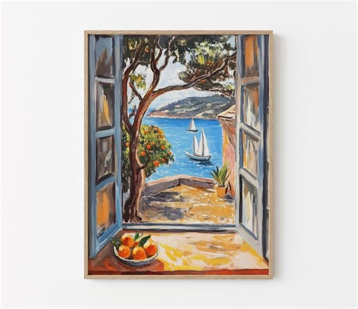 Open Window Henri Matisse Print | Henri Matisse Style Fauvism Painting | Mediterranean Sea | Orange Tree | Coastal View | OWH4 - Etsy Israel
