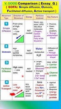 COMPARE Simple diffusion, Osmosis, Facilitated diff, Active transport #biology#spm#igcse#olevel