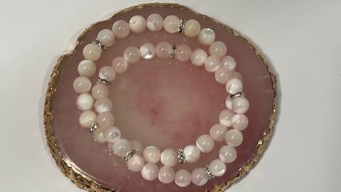 Semi Precious Pink Mother of Pearl Beaded Stretch Bracelet - Etsy