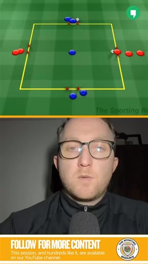 Activity Description 👇🏻 Bottomless 1v1s → Organisation • Area: 20x20m square with a gate (two cones) positioned in the centre of each side • Players: Evenly distributed behind each gate, maximum 10 players per square. One attacker with the ball, one defender starting centrally • Setup: Balls supplied at each gate to maintain flow. As soon as a phase ends (goal scored or possession won), the next attacker steps forward immediately → Objective • The practice develops 1v1 defending under game-rea