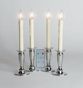Set of 4 Battery Operated Window Candles with Remote Control - (Shiny Silver)