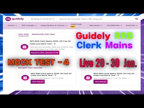 RRB Clerk Live Mock Test Guidely - 4 | Guidely Live Mock Test RRB Clerk | 29th Jan #rrb