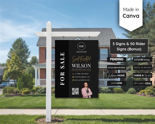 Custom Real Estate Yard Sign Template Modern Agent Open House Board 50 Riders Canva - Etsy UK