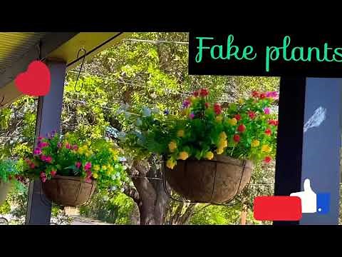 Hanging baskets with fake plants