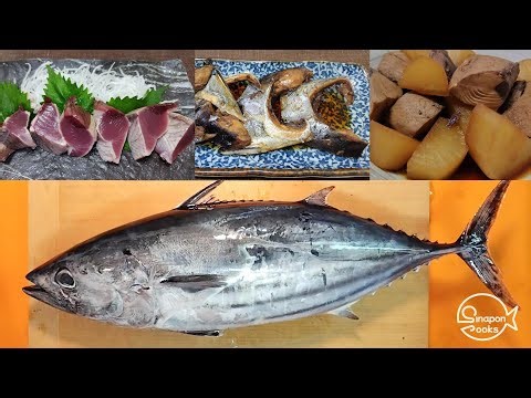 A whole bonito fish cooking in Japanese style