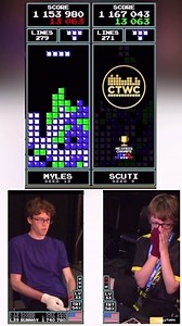 @mylesmiller33 fighting for his tournament life and sets up a dirty Tetris to stay alive during his match with @bluescutiee 🤯#ctwc #classictetris #ctwc2023 #tetris #classictetrisworldchampionship | Classic Tetris World Championship