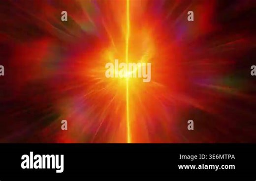 Abstract orange solar energy burst with blazing vertical light beam, radiant glowing core and fiery radial zoom on dark background Stock Video Footage - Alamy