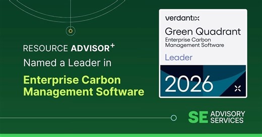 Resource Advisor+, SE Advisory Services’ AI-native platform for energy and carbon management, recognized as a leader in enterprise carbon management software by Verdantix