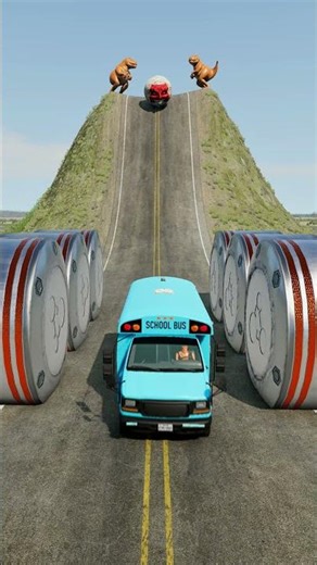 Car & School Bus vs Hydraulic Crush - BeamNG.drive