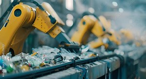 Efficiently Sorting Recyclables in Recycling Facility with Robotic Arms: A Fusion of Technology and Sustainability. Concept Recycling Facility, Robotic Arms, Sustainability, Efficient Sorting