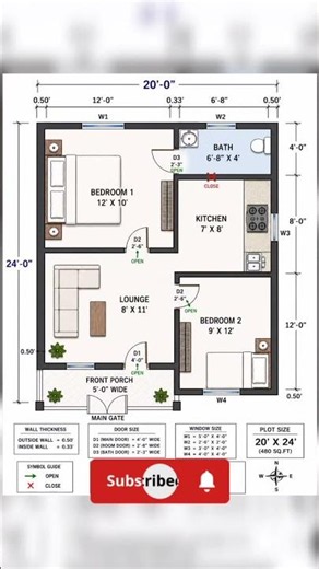 20x24 House Plan // Small Home Design // Floor Plan #shorts #shortsfeed