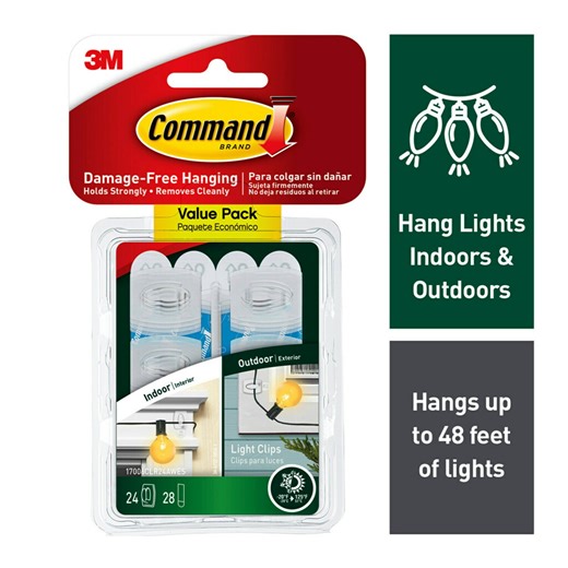 Command Indoor and Outdoor Light Clips, Clear, Hang Lights, 24 Clips and 28 Strips, Holiday Decorations - Walmart.com