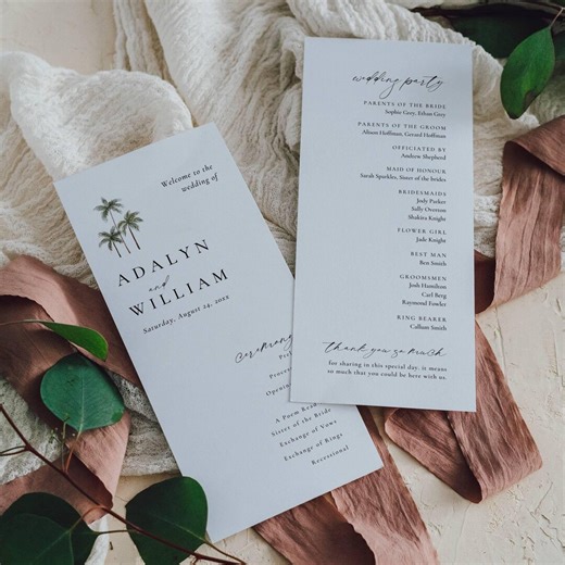 Destination Wedding Program Template, Tropical Order of Service Card, Editable Ceremony Program for Beach Wedding, Digital Download AT10 - Etsy