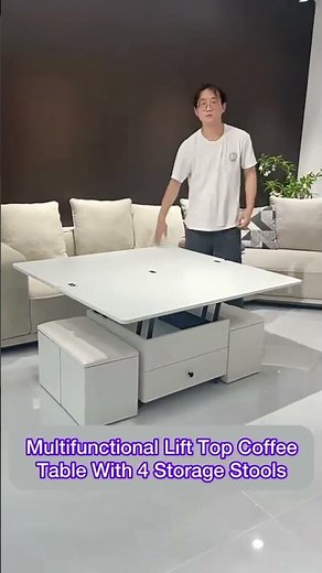 Multifunctional Lift Top Coffee Table With 4 Storage Stools 10