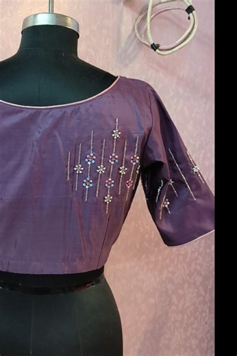 simple Aari work blouse design 💜🤍💛#affordableprice