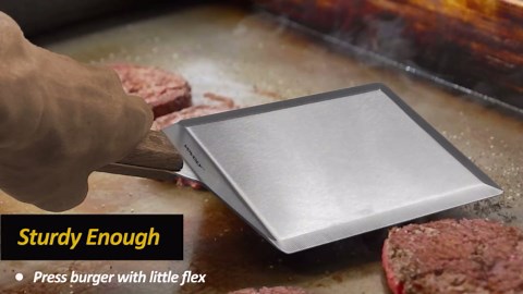 Extra Wide Spatula, Large Metal Spatula with Full Tang Wooden Handle & Beveled Edges for Skillets, Griddles & Grills, Pancake Flipper Turner, Smash Burgers Turner, 6 x 5-inches