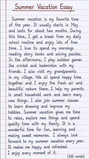 Summer Vacation Essay in English ☀️ | 100 Words Essay | Easy Handwriting