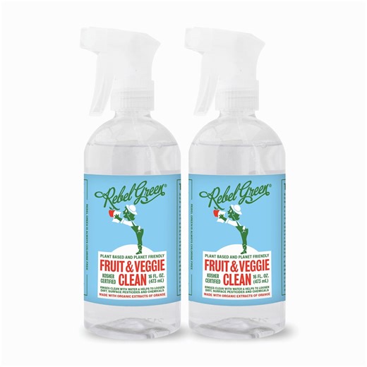 Rebel Green Fruit & Veggie Clean - Natural Produce Wash - Plant-Based Vegetable Wash - Fruit and Vegetable Wash with No Aftertaste - Sustainable Food Wash - 16 Fl Oz Spray Bottle (Pack of 2)