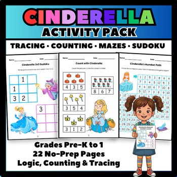 Kindergarten Cinderella Activity Pack | Number Sense | Tracing & Logic