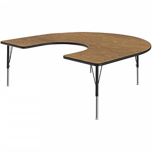 Correll 60" x 66" Horseshoe Medium Oak 19" - 29" Adjustable Height Thermal-Fused Laminate Top Activity Table