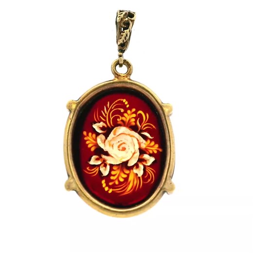 Amber Rose Pendant, Hand-carved Intaglio, 925 Silver Gold-plated - Etsy