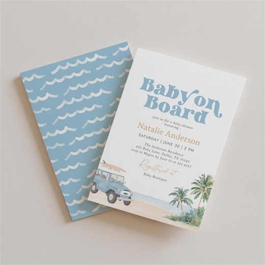 Baby on Board Baby Shower Invitation, Editable Surf Beach Baby Shower Invite, Printable Surfboard Invitation Template - Etsy