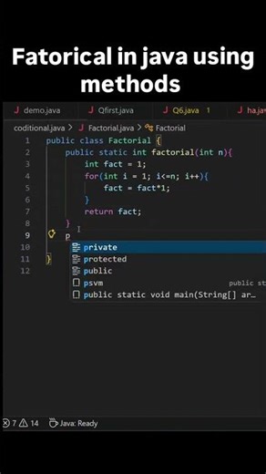 Factorial in java using methods.#java #coding #javaprogramming #youtubeshorts #trending