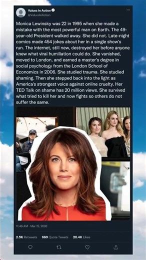 Monica Lewinsky Was 22 in 1995 When One Decision Changed American Politics Forever#MonicaLewinsky