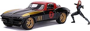Marvel 1:24 1966 Chevy Corvette Die-cast Car with 2.75" Black Widow Figure, Toys for Kids and Adults