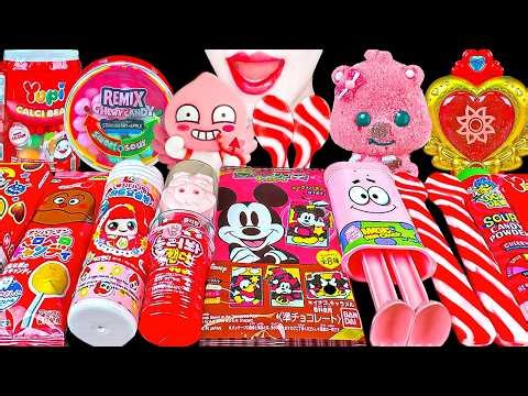 ASMR RED CANDY❤️EDIBLE SPOON MICKEY MOUSE JANMANG LUFFY 먹는 숟가락 미키마우스 잔망루피 캔디 먹방 EATING MUKBANG