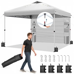 Ktaxon 10x10 Ez Pop Up Canopy Tent,Outdoor Sun Shade Shelter,Outdoor Gazebo,One Push Setup with Pockets Sidewall,1 Roller Bag,4 Sandbags,UPF50+ - White - Walmart.com