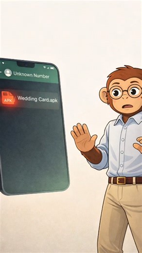 @pocketeconomicsofficial on Instagram: "STOP! Don't open that Wedding Card file! 😱📩 . . STOP! 🚫 Before you click on that WhatsApp Wedding Invite, watch this! Scammers are now using "Wedding Card.apk" files to hack your phone. This isn't an invite; it's a Screen Mirroring virus that gives hackers FULL control over your OTPs and Passwords. 🕵️‍♂️📱 Your 'Samosas' (money) are not safe if you install this! 🥟❌ Remember: ✅ Real invites are ALWAYS Photos or PDFs. ❌ NEVER install .APK files from unk