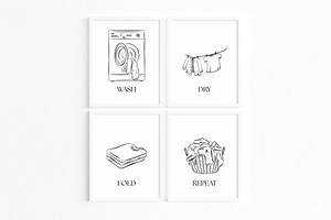 Laundry Room Wall Art Printables – Wash Dry Fold Repeat Signs – Set of 4 Digital Downloads, Modern Laundry Decor, Printable Wall Art - Etsy