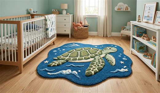 Hand Tufted Turtle Rug, Coastal Kids Room Wool Area Rug, Organic Ocean Shape Nursery Decor - Etsy