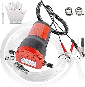 HighFree 12V 60W Oil Change Pump Extractor, Diesel Fluid Pump with Hose for Boat, Truck, RV, ATV (Red)