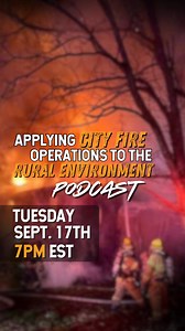 LIVE PODCAST: City Tactics in the Rural Environment. 🔥🌆🚜 Join us next Tuesday, September 17, at 1900hrs EST. We’ll discuss adapting our most common fireground tactics to the environment of lower manpower, rural water supply, delayed response, and other challenges. Each of our guests has firefighting experience in urban, suburban, and rural environments. We’ll be sharing our experiences on adjusting operations and tactics for each setting and taking your questions LIVE - so be sure to tune in.