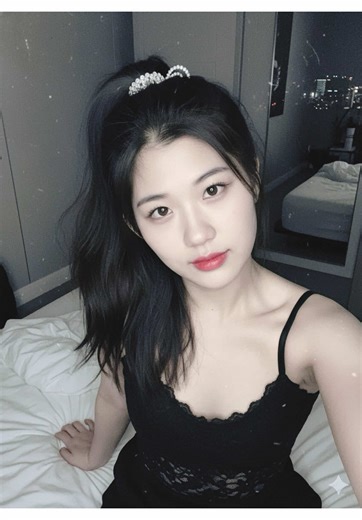 Create a realistic portrait (100% similar face, do not edit )mặt giống ảnh kèm theo,Early 2000s style photo of a girl with long hair, loose hair, light makeup, red and pink lips, wearing the attached set to create a realistic 2000-style selfie (the face looks 100% the same, not allowed to edit) Close-up high-angle photo of the face A cute and stylish girl is taking a selfie using a face flash. The atmosphere inside the room, the background of the room is black and gray, with a mirror that reflec