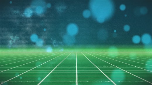 Green grid landscape with blue glowing particles, creating futuristic animation | Premium Stock Video Footage