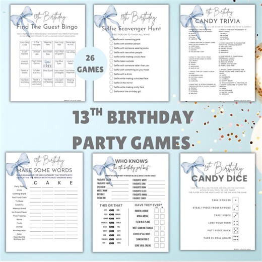 Girls 13th Birthday Party Game Bundle, 26 Printable Games PDF, Pink Bow Tween and Teen Activities for Sleepover, Slumber Party and Birthday - Etsy