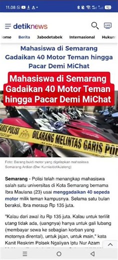 Mahasiswa di Semarang Gadaikan 40 Motor Teman hingga Pacar Demi MiChat
