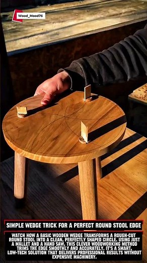 Simple Wedge Trick for a Perfect Round Stool Edge #woodworking #carpentry #satisfying #wood