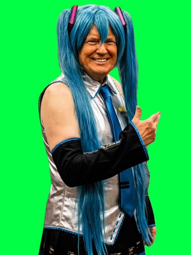 This CapCut template features Donald Trump dressed as Hatsune Miku cheerfully waving while the viral Miku meme song plays. The absurd crossover between a political figure and the iconic blue-haired virtual pop star turns the moment into a chaotic meme edit, especially when the upbeat Vocaloid vibe hits while he waves like a pop idol. Hatsune Miku is a globally famous virtual singer created using Vocaloid software and has inspired countless internet memes and remixes. Use this CapCut template as 