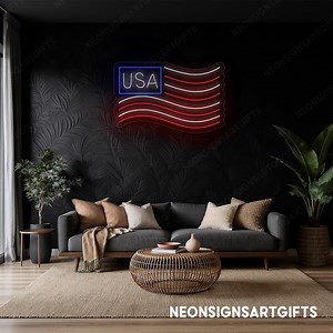 American Flag Led Neon Sign, Usa Neon Sign Patriotic Wall Decor, Usa With American Flag Neon Light Wall Art, Patriotic American Flag Light - Etsy