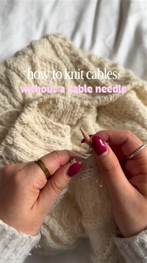 mia on Instagram: "how to knit cables: without a cable needle ! 🤍 this is a quick tutorial how to knit a left leaning 1x1 cable without a cable needle! i have only just started cabling the past couple of months but i found this technique by @withtwohandsknits so much easier than using a cable needle!! 💗 it makes it quite quick too 🙌 let me know if you would like a tutorial for how i do the other cables in the frøya sweater 🥰 #knitting #cable #yarn #howto #frøyasweater"