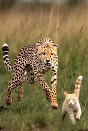 A Cheetah Chasing a Cat😽#CuteCat#Cheeta#CuteAnimal.