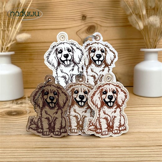 Embroidery Design Golden Retriever Puppy, ITH Dog Keychain in 2 Sizes, Bag Charm Machine Embroidery Key Fob - Etsy